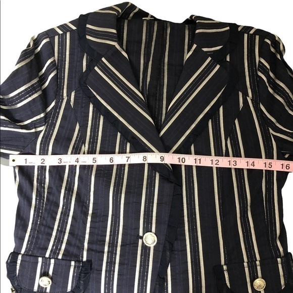 Roots Navy and Silver Striped Blazer with Silver Buttons - Size Small - Picture 4 of 7